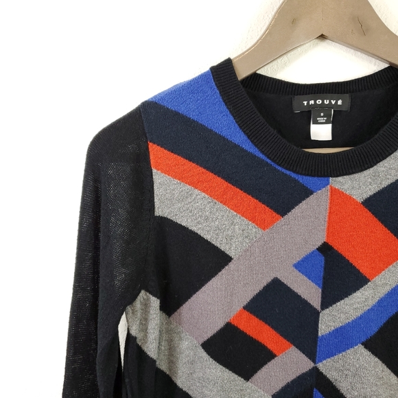 Trouve Men's Patchwork Black Pullover Sweater - Picture 3 of 7